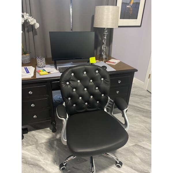 top product reviews for vinsetto vanity middle back office chair tufted backrest swivel rolling wheels task chair with height adjustable armrests 31629390 overstock