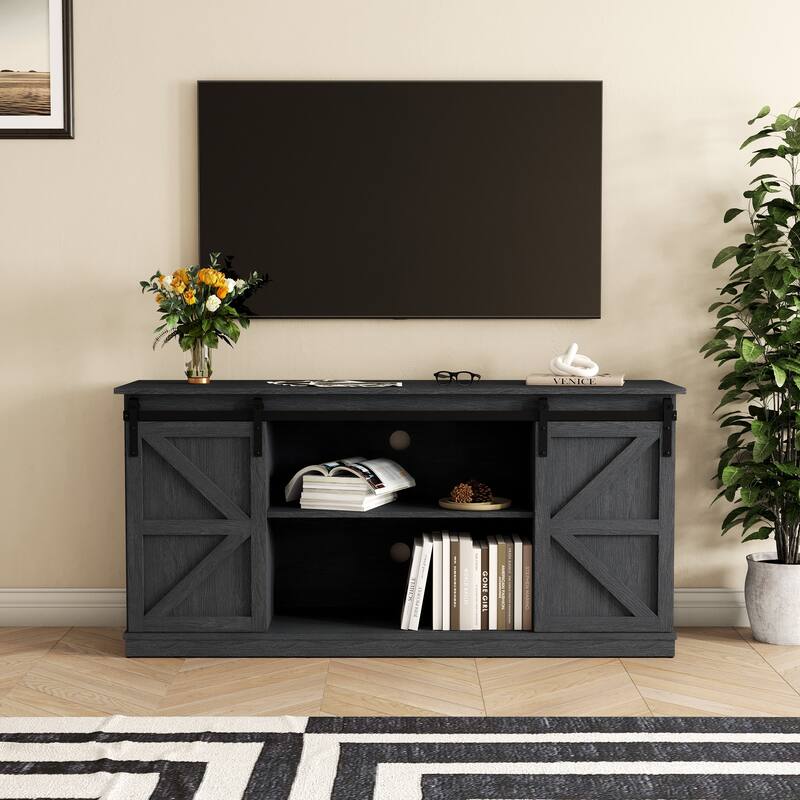 Farmhouse TV Stand for up to 60" with Sliding Barn Door