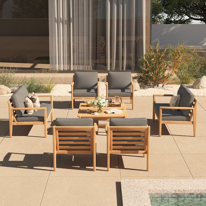 Outdoor Conversation Set with Coffee Table in Acacia Wood 8-Piece Sofa Set