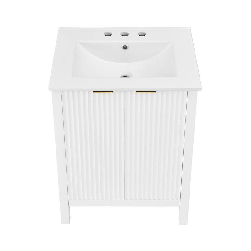 Bastille 24 In. White Bathroom Vanity With White, 3-Hole Ceramic Sink Top