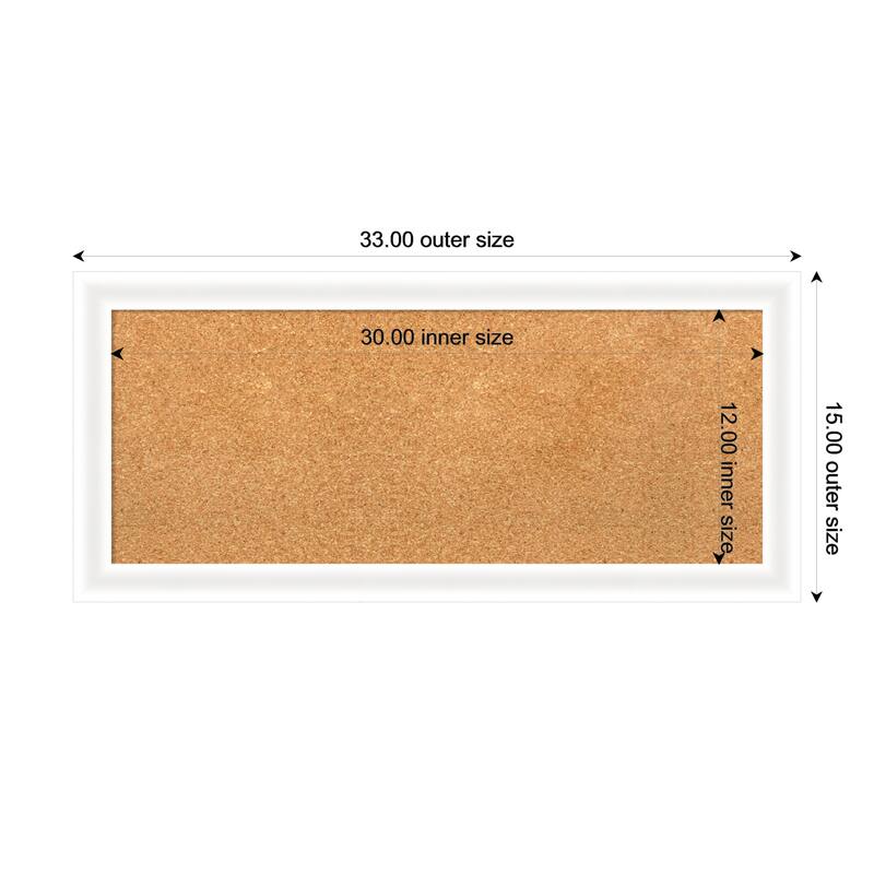Oliver White Narrow Wood Framed Cork Board - Bulletin Board, Organization Board, Pin Board - Natural - 33 x 15 in