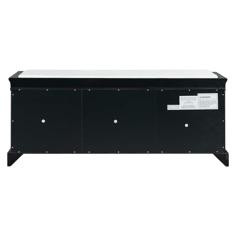 Storage Shoes Bench with 2 Drawers, 2 Cabinets and Removable Cushion