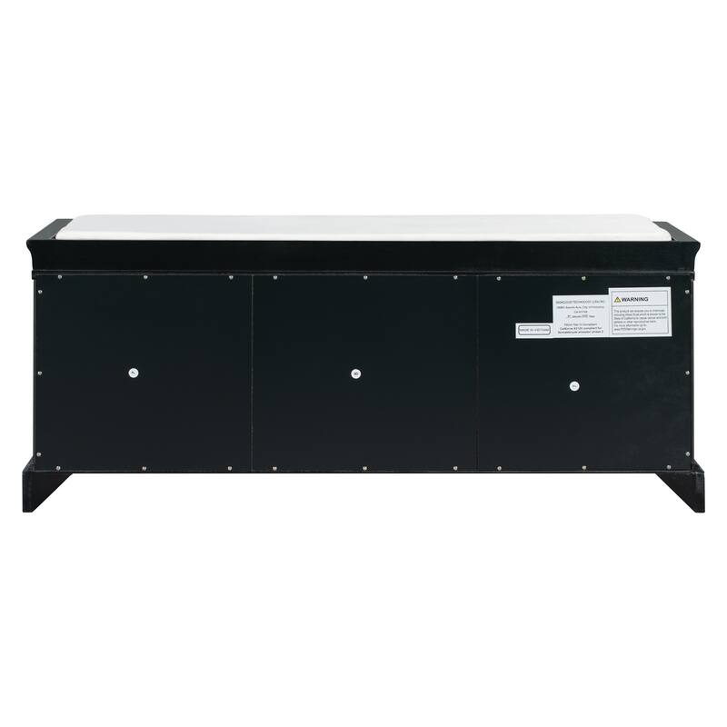 Versatile Mid-Century Modern Upholstered Storage Bench with Drawers, Cabinets & Removable Cushion