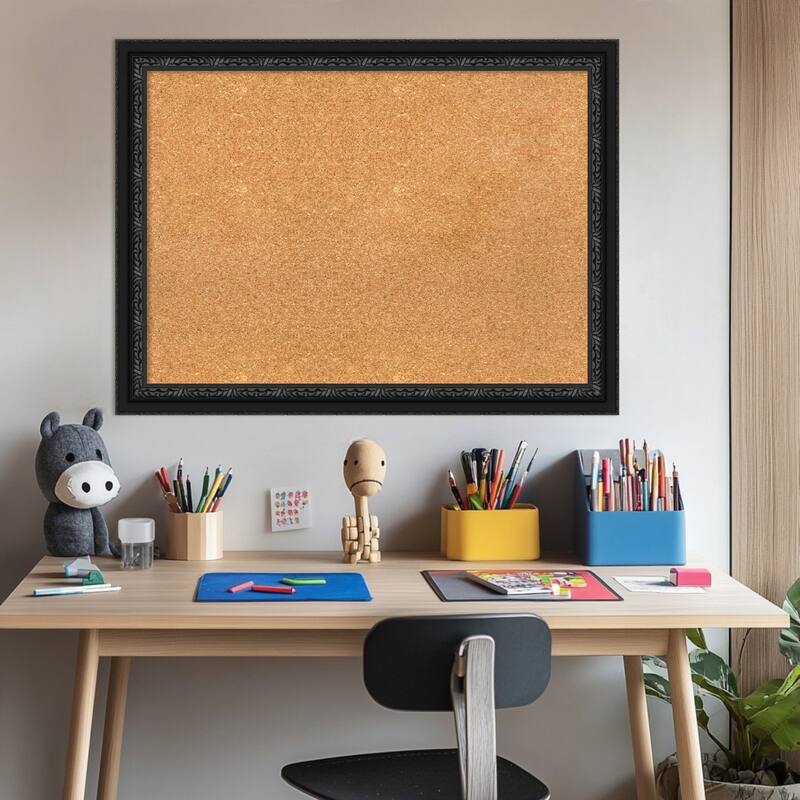 Downton Black Wood Framed Cork Board - Bulletin Board, Organization Board, Pin Board