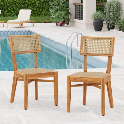 Christopher Knight Home - Eudoxia Patio Acacia Wood and Plastic Rattan Dining Chair（Set of 2）