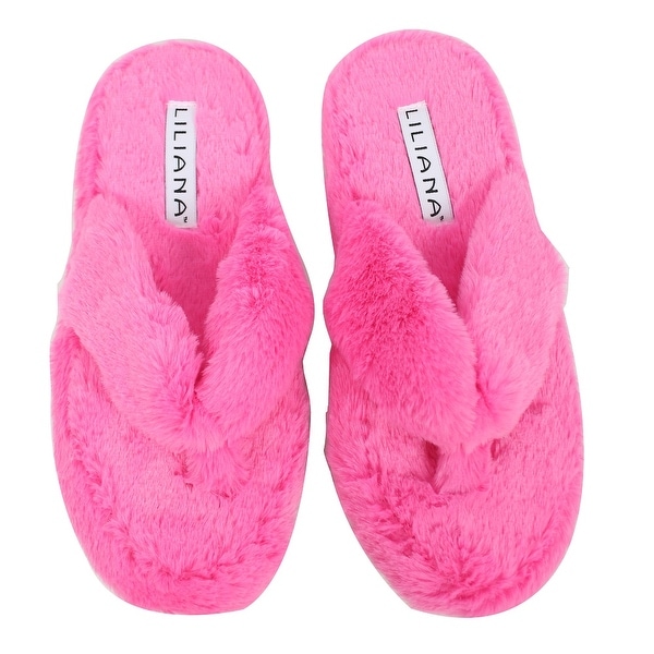 pink fuzzy flip flop slippers