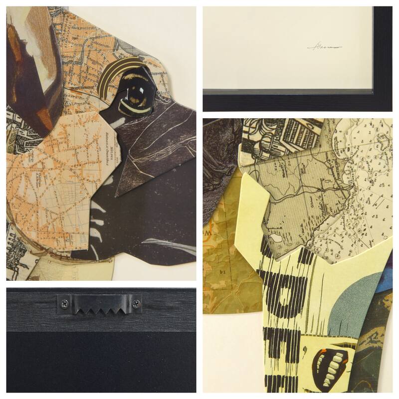 "German Shepherd" Dimensional Collage Framed Graphic Art Under Glass Wall Art