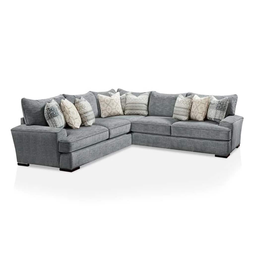 Ricy Sectional Corner L Sofa with 9 Pillows, Blue Chenille 122 Inch