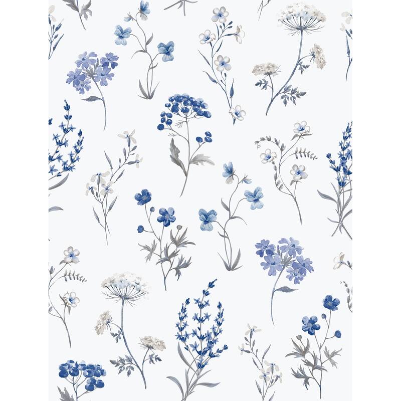 Galerie Wallcoverings Spring Blossom Botanical Floral Mix Non-woven Matte Wallpaper Roll - 33 feet x 21 inches - Blue