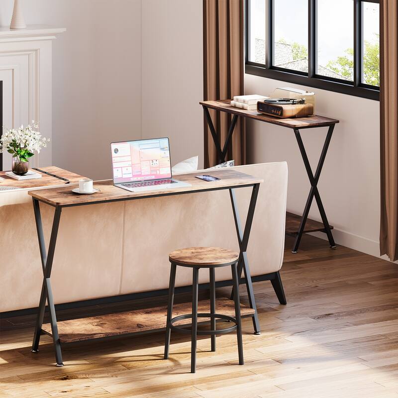 Sofa Tables Narrow Entryway Table with Storage Shelf and Metal Frame