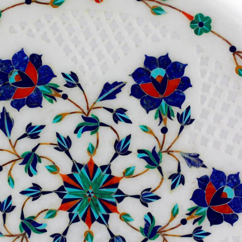 Novica Handmade Floral Muse Marble Inlay Decorative Plate