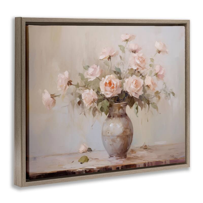 Stupell Romantic Bouquet of Roses Framed Floater Canvas Wall Art Design By Arlington Prints