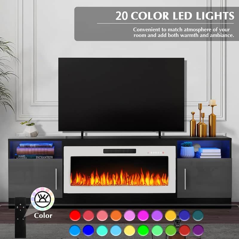 Bossin 70" Fireplace TV Stand with 36" Electric Fireplace, TV Stand for TVs Up to 80", 16 Colors LED Lights/Entertainment Center