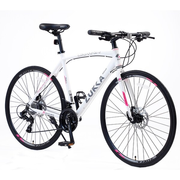 24 Speed Hybrid Bike White Road Bike City Bicycle Unisex Bikes