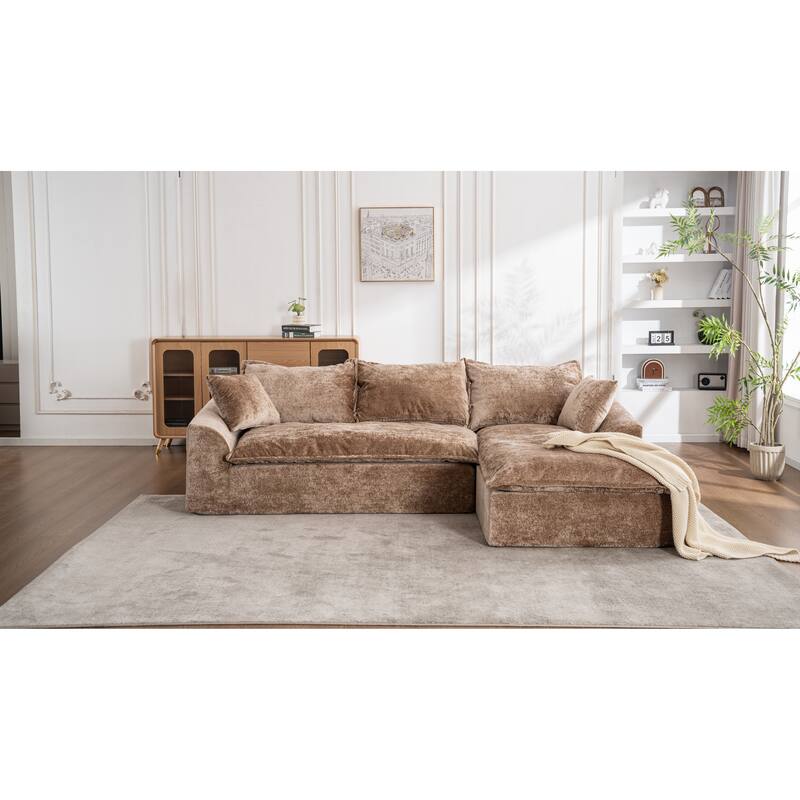 103" L-Shaped Cloud Sectional Sofa with Chaise, Upholstered Boneless Couches for Living Room, Modern Modular Chenille Sofa - Brown