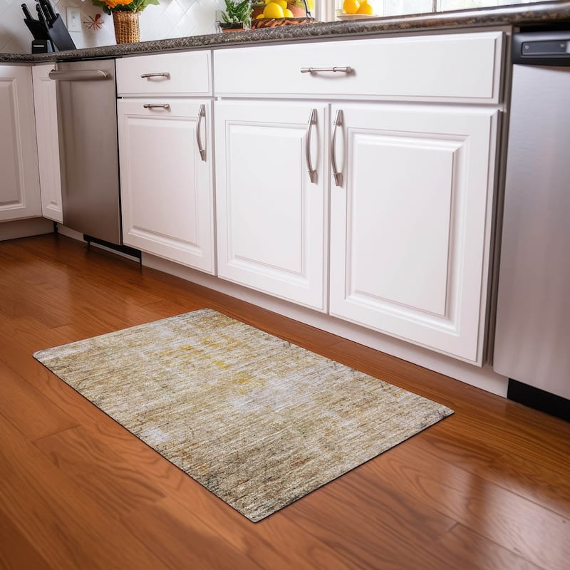 Machine Washable Indoor/ Outdoor Boho Moroccan Chantille Rug - Gold - 1'8" x 2'6"