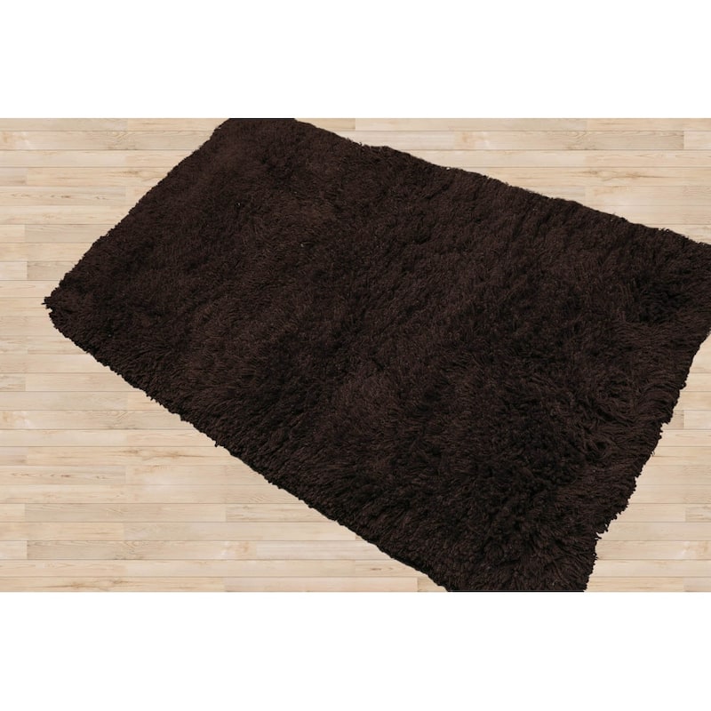 Hand Made Chocolate Shag Wool Modern & Contemporary Oriental Area Rug - 3' 2'' x 5' 3''
