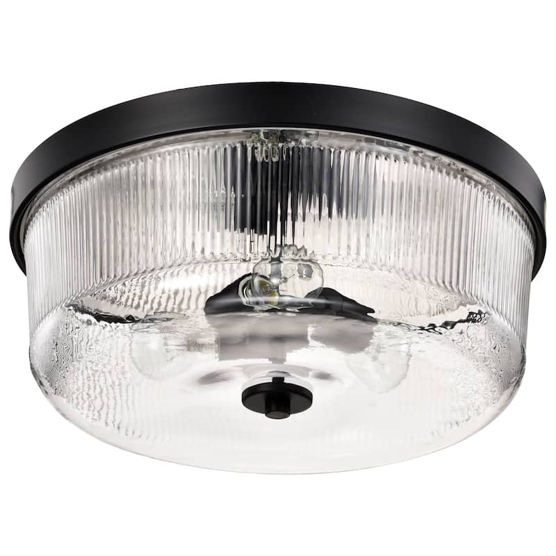 Grayson Large Flush Mount Matte Black Finish Clear Ribbed Glass - Matte Black