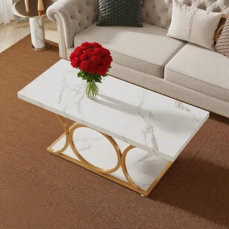 Wood Rustic Coffee Table with Metal Legs and 2 Tier Storage - 47.24" x 23.42” x 18.89” (L x W x H)