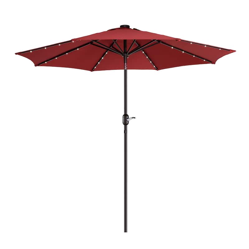 Patio Umbrella – 9-Foot Deck Shade with Solar Powered LED Lights by Villacera (Crimson Red)