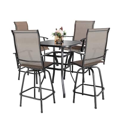 Nuu Garden 5-Piece Patio Wrought Swivel Bar Chair Set