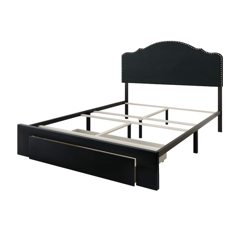 CraftPorch Transitional Linen Nailhead Upholstered Storage Bed