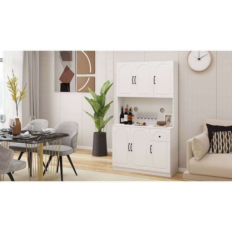 Kitchen Pantry Storage Buffet with Microwave Oven Countertop, Adjustable Shelves
