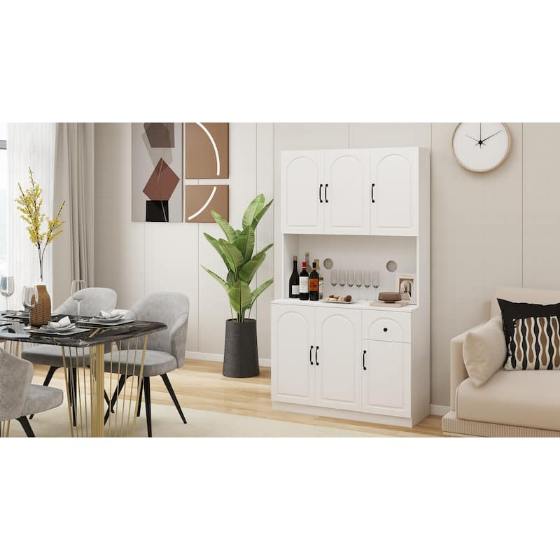 Tall Storage Cabinet White Pantry Cabinet Sideboard wMicrowave Stand