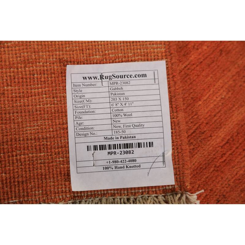 Orange Gabbeh Modern Area Rug Hand-Knotted Stripe Wool Carpet - 4'11" x 6'8"