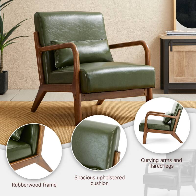 Glitzhome 30.75"H Mid-Century PU Leather Armchair with Ottoman Set