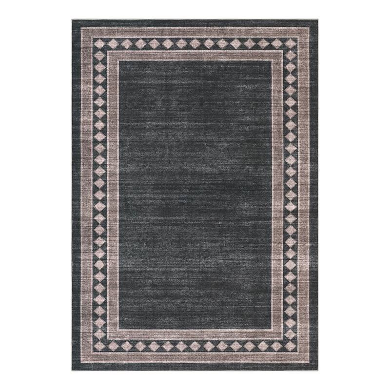 Modern Bordered Rug Non Slip Low Pile Area Rugs for Living Room, Machine Washable Area Rugs Soft Throw Rugs