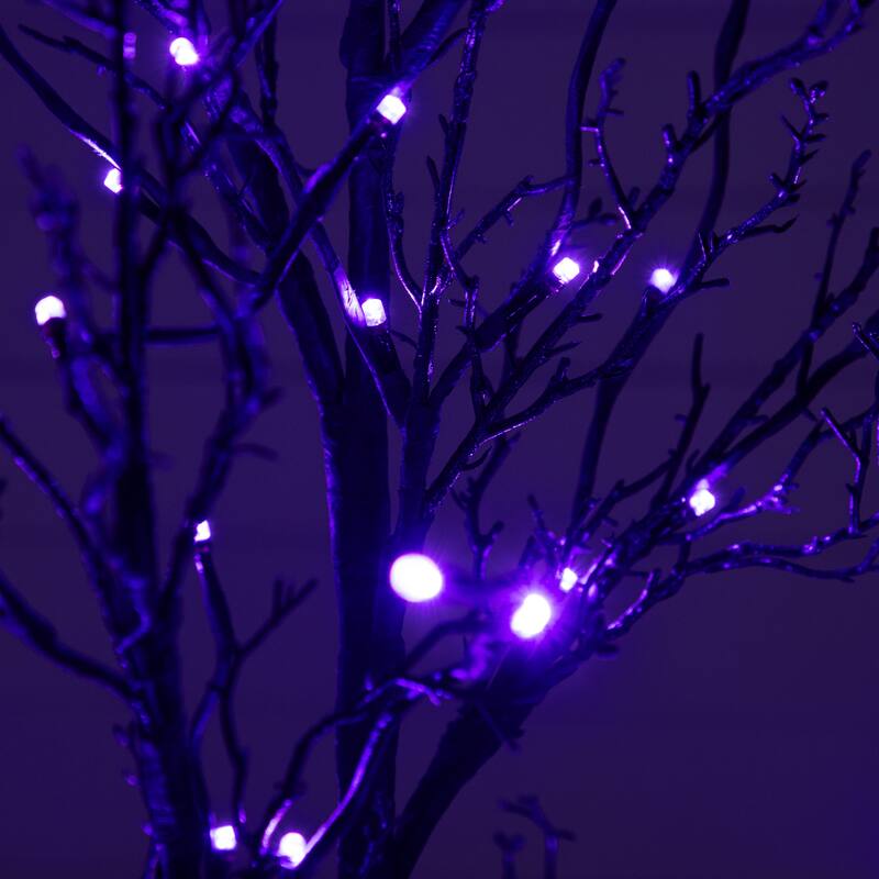 Pre-Lit Black Twig Halloween Artificial Tree - 4' - Orange and Purple LED Lights
