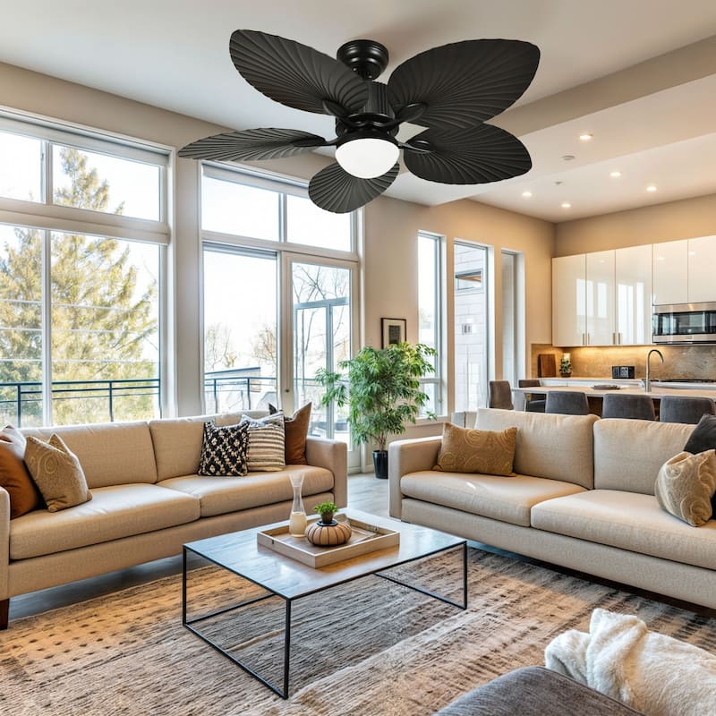 Moasis 52" Palm Leaf Fan Smart Tropical Ceiling Fan with LED Light and Remote - Black