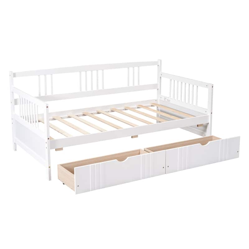 Twin Size Daybed Wood Bed with Two Drawers, White