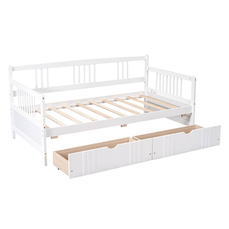 Twin Size Wood Daybed with Two Drawers, White - Space-Saving Modern Design