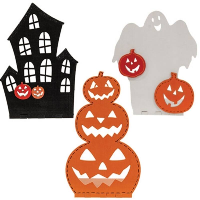 Fall Halloween Wooden Candle Holders with Ghost, Pumpkin Stack, and Haunted House 3 Asstd. - Ghost: 5.75”H x 4.5”W x 3”D