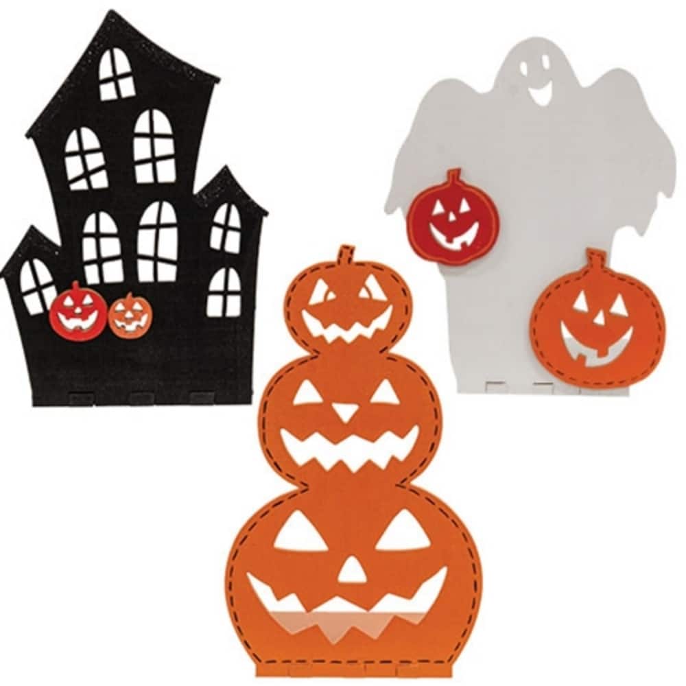 Fall Halloween Wooden Candle Holders with Ghost, Pumpkin Stack, and Haunted House 3 Asstd. - Ghost: 5.75”H x 4.5”W x 3”D