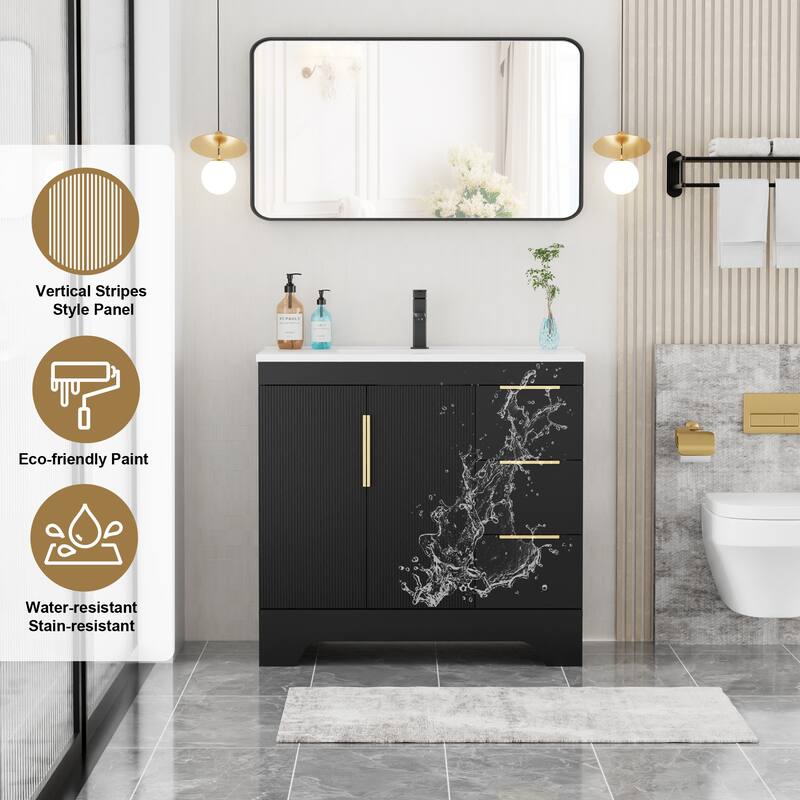 Vertical Stripes Bathroom Vanity Set with Sink Top & Faucet