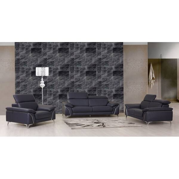 Shop Contemporary Top Grain Leather Living Room 3pc Sofa Set On Sale Overstock 24035688 Blue