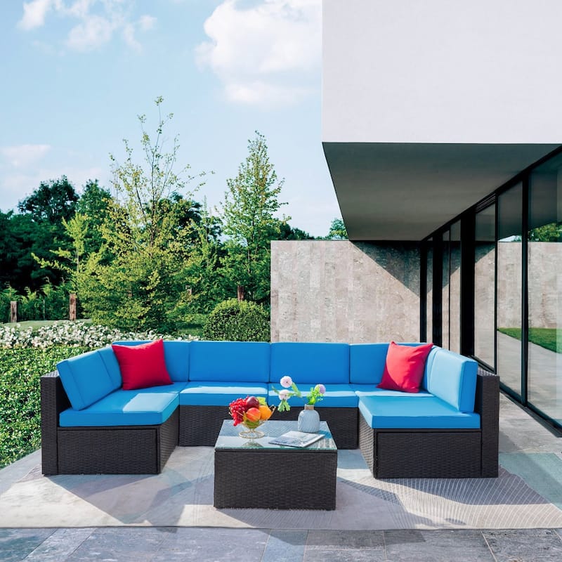Lacoo 7 Pieces Outdoor Sectional Sofa Wicker Rattan Conversation Sets
