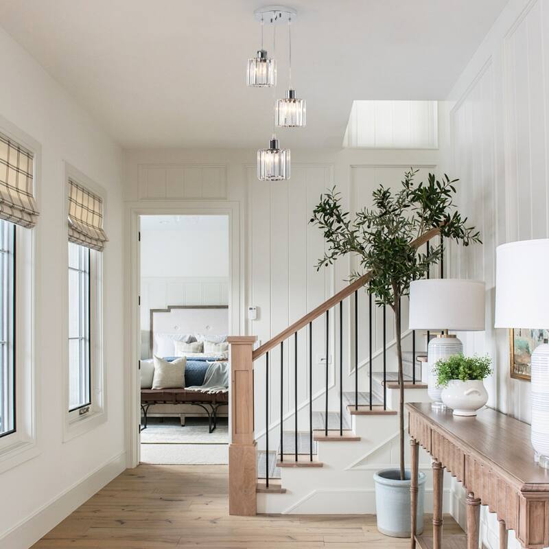 3-Light Modern Metal Hanging Pendant Light Ceiling Light Chandelier with Crystal Cover for Kitchen Island
