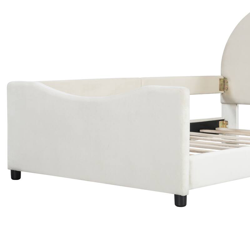 Twin Size Upholstered Daybed with Rabbit Ear Shaped Headboard for Home Office