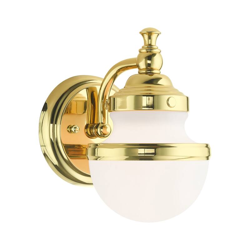 Livex Lighting Oldwick Single Light 8" Tall Bathroom Sconce with White - Polished Brass