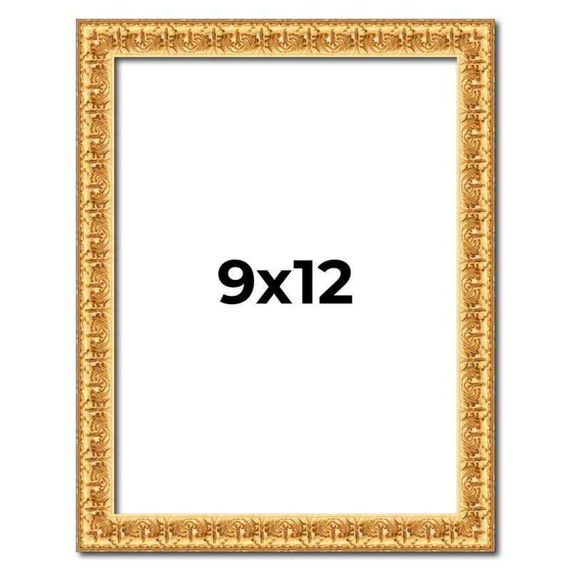 9x12 Frame Gold Real Wood Picture Frame Width 1 inches | Interior