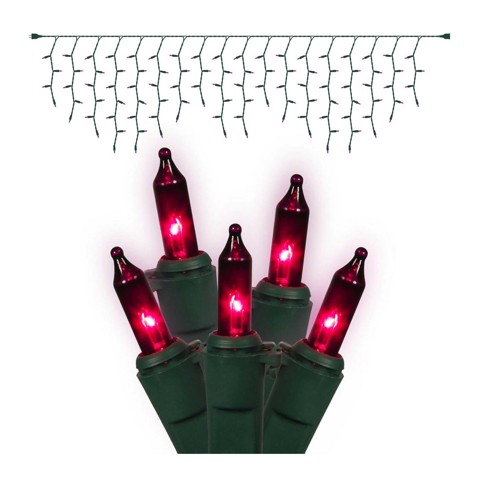 Set of 100 Pink Mini Christmas Lights 4.25 Spacing - Green Wire