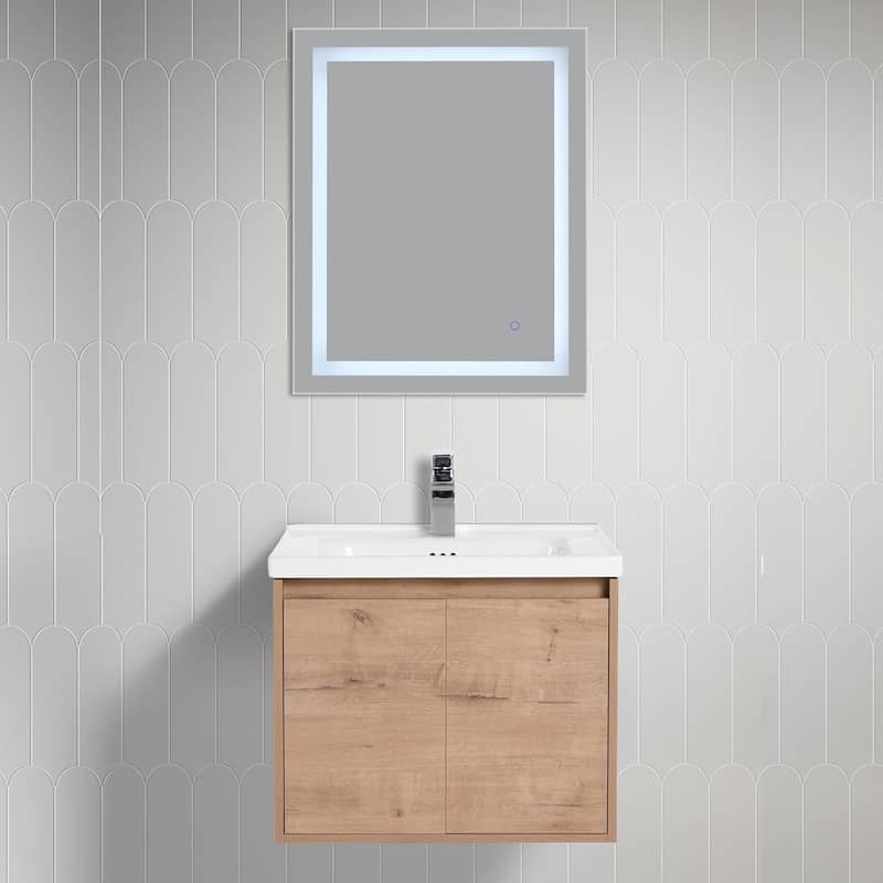 Blossom 24" Wall-Mounted Floating Bathroom Vanity with Ceramic Sink - Oak Finish - Classic Oak
