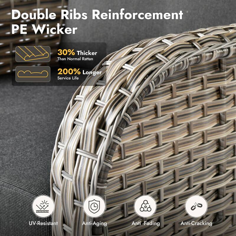 OVIOS 6 Pieces Wide Arm T shaped Seat Curved Swivel Chair Set With Solar-Powered Table