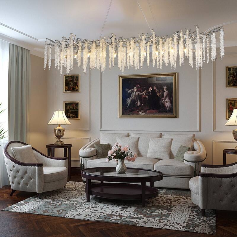 KAYLA Indoor Rectangle Crystal Chandeliers, Dining Room Light, Pendant Light Fixture for Kitchen Island