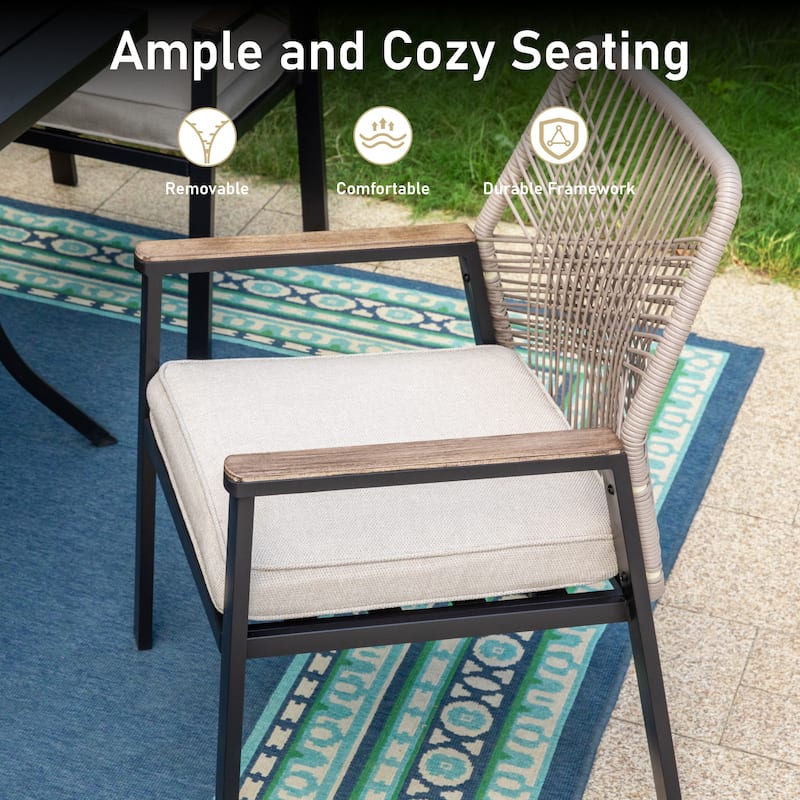 MAISON ARTS 9 Pieces Outdoor Patio Dining Set with Square Table and Cushioned Woven Wicker Dining Chairs