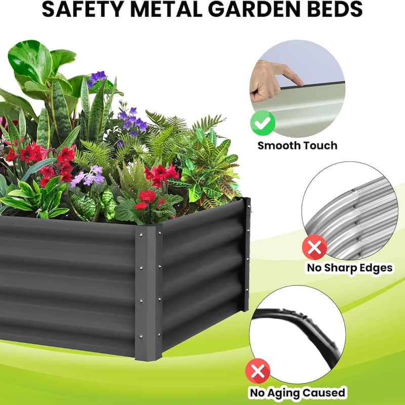 2-Pack 6x3x1 ft Galvanized Raised Garden Beds - Large Outdoor Planter Box with Open Base Dark Gray